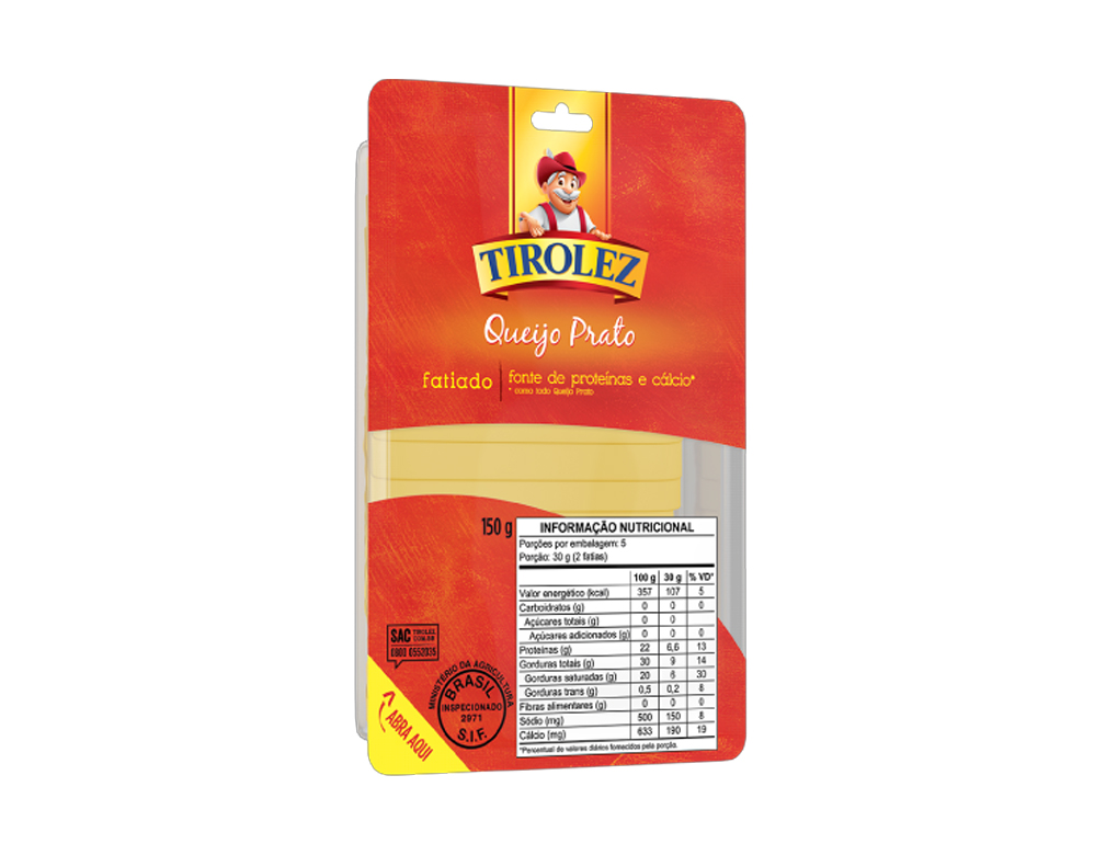 QUEIJO PRATO FATIADO TIROLEZ 150 G (CX 28 PCT)